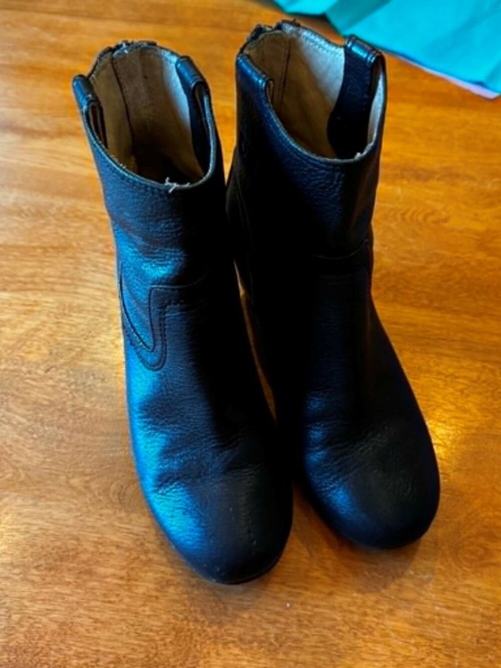 Frye Black Leather Wedge Ankle Boots • Size 6.5 - Picture 2 of 11